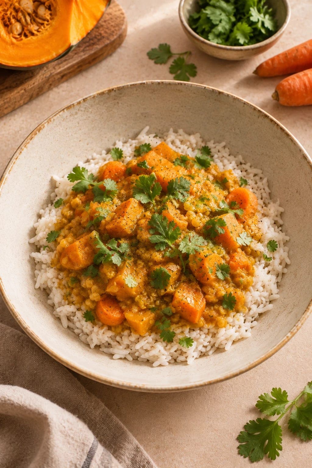 Dhal de lentilles corail aux légumes d'automne